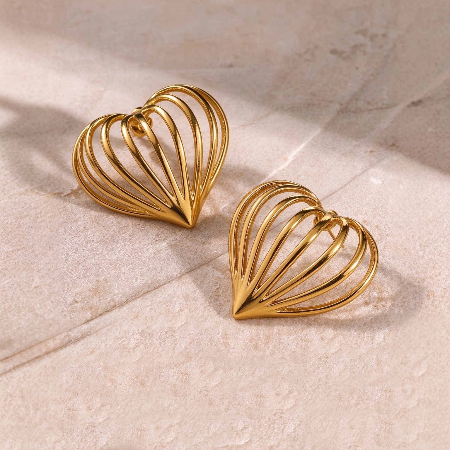 Women's Hollow Heart Stud Earrings, 3D Multi-Layer Design